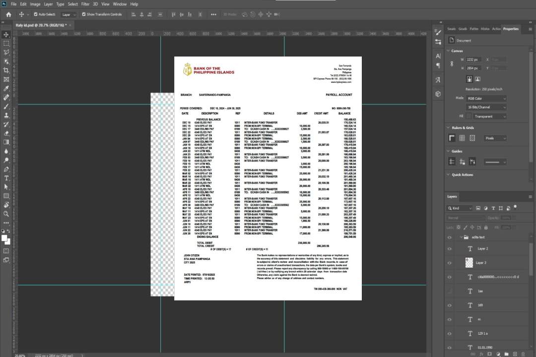 Relevé de compte de la Philippines Bank of the Philippine Islands Modèle Word et PDF template